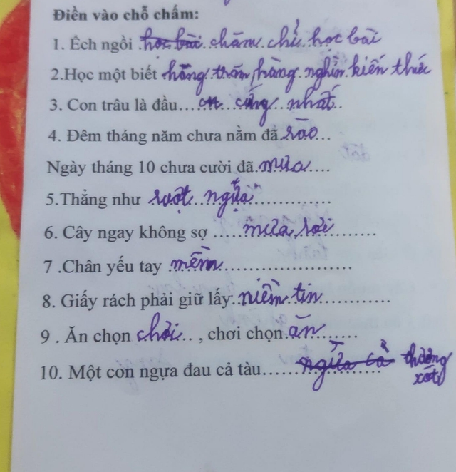 Học sinh cấp 1 làm bài tập tiếng Việt, mới câu đầu tiên mà phụ huynh đã &quot;cười ngất tới 3 ngày&quot; - Ảnh 2.