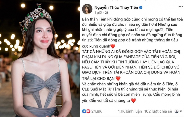 Hoa hậu Thùy Tiên bất ngờ 'đổi ý' sau khi gây tranh cãi về việc kêu gọi ủng hộ miền Trung trước bão Noru - Ảnh 2.