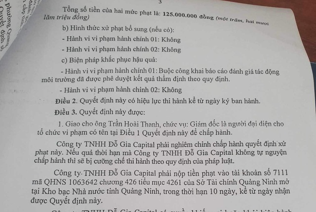 Quảng Ninh: Vi phạm pháp luật về môi trường, Công ty TNHH Đỗ Gia Capital bị xử phạt - Ảnh 2.