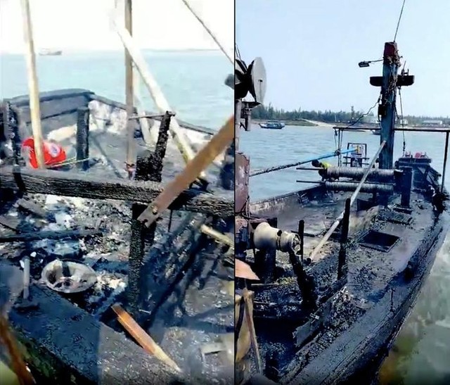 Tàu cá của ngư dân bốc cháy trên biển - Ảnh 2.