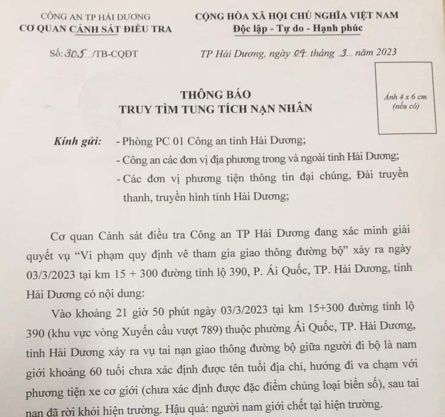 Hải Dương: Tìm tung tích người đàn ông gặp nạn tử vong trong đêm  - Ảnh 1.