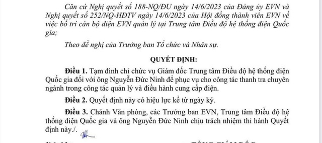 EVN: Tạm đình chỉ công tác Giám đốc Trung tâm Điều độ hệ thống điện Quốc gia - Ảnh 1.