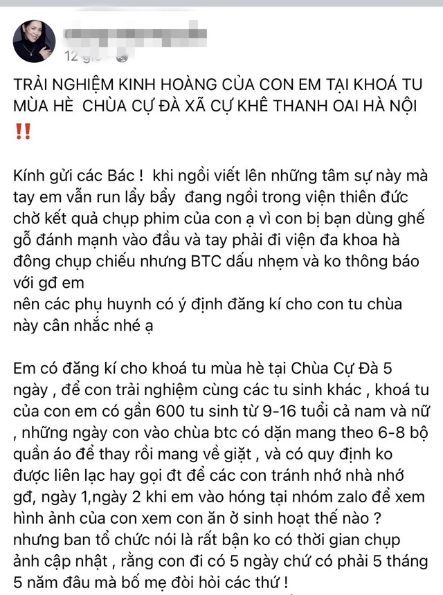 Xác minh thông tin vụ trẻ bị đánh khi tham gia khóa tu tại chùa Cự Đà - Ảnh 1.