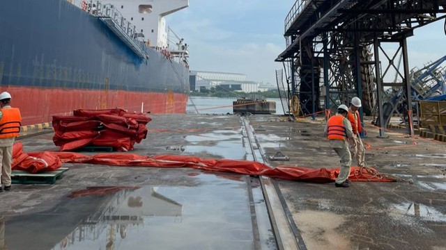 Tàu container va chạm tàu hàng làm gãy một đoạn cầu cảng tại Cái Mép - Ảnh 2.