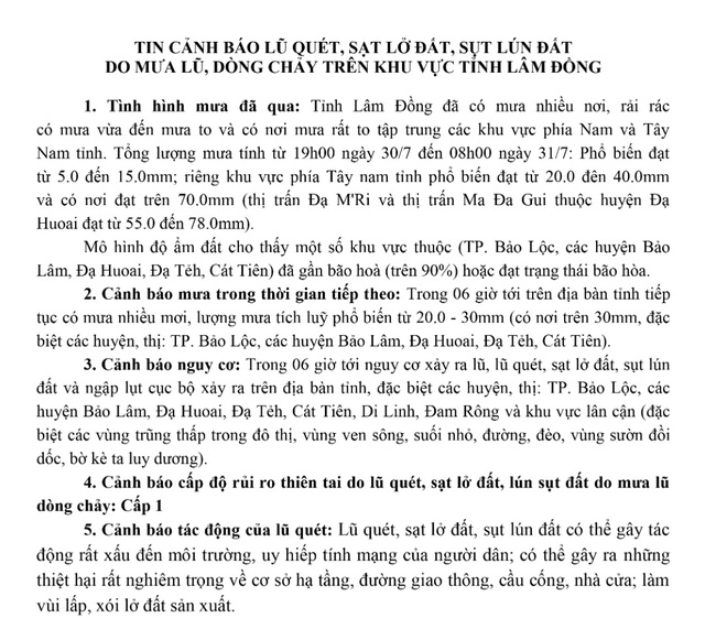 Lâm Đồng: Mực nước các sông trên địa bàn có nơi vượt mức báo động 3 - Ảnh 1.