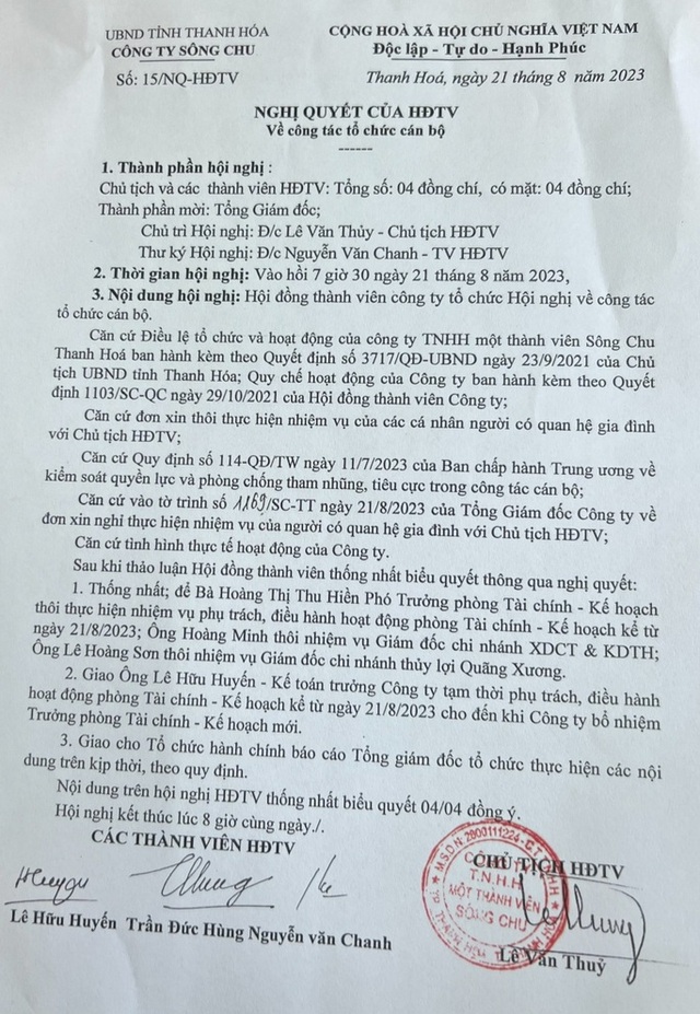 Sở Nội vụ Thanh Hóa kết luận gì vụ việc nhiều người thân giữ chức vụ trong Công ty Sông Chu - Ảnh 3.