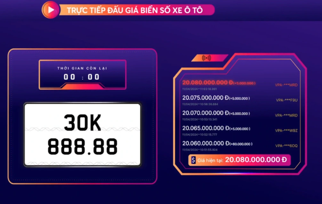 Biển số ‘VIP’ 30K-888.88 giá hơn 20 tỷ đã có chủ trong phiên đấu giá biển số xe sáng nay - Ảnh 1.