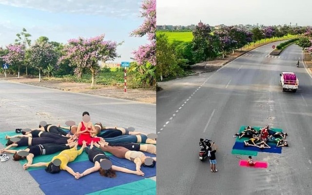 Xử phạt 14 phụ nữ &quot;tập yoga&quot; giữa đường, chụp ảnh check in hoa bằng lăng - Ảnh 1.