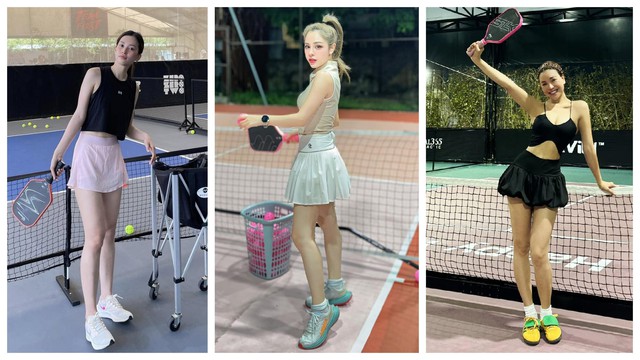 'Soi' thời trang pickleball của sao Việt: Đỗ Mỹ Linh, Phương Oanh mặc kín vẫn sexy cuốn hút