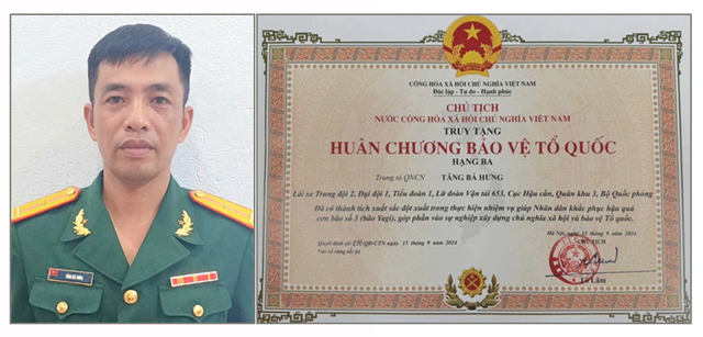 Truy tặng Huân chương Bảo vệ Tổ quốc cho trung tá hy sinh khi giúp dân khắc phục hậu quả bão số 3 - Ảnh 1.