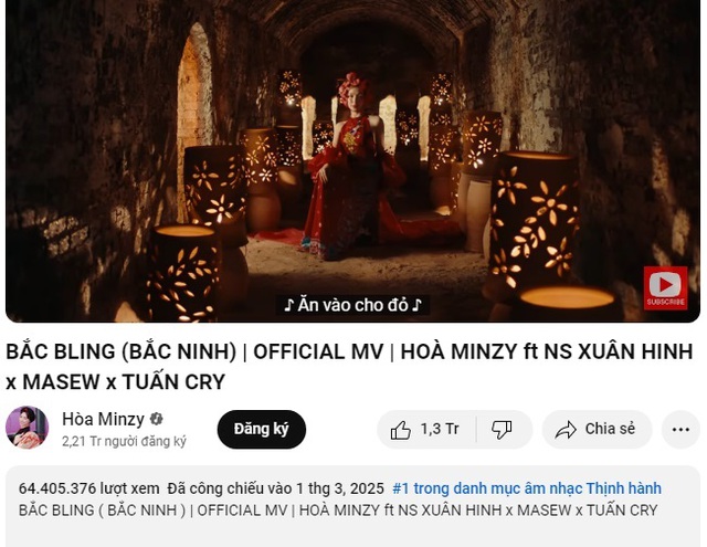 MV ‘Bắc Bling’ đạt hơn 64 triệu lượt xem, tiếp tục giữ top 1 âm nhạc thịnh hành - Ảnh 2.