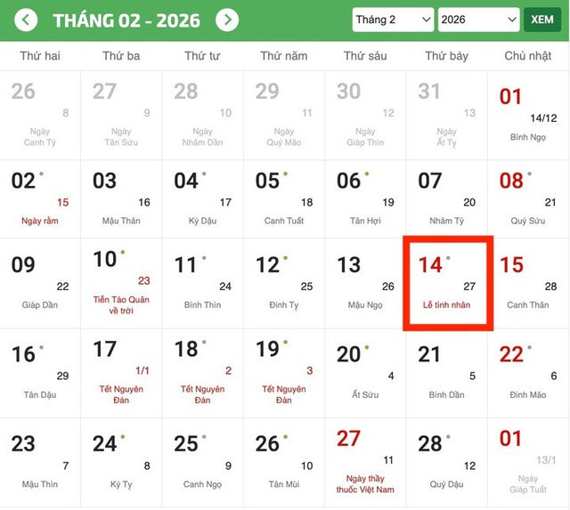 Valentine 2026 rơi vào ngày Âm lịch đặc biệt, không phải năm nào cũng có - Ảnh 1. Valentine 2026 rơi vào ngày Âm lịch đặc biệt, không phải năm nào cũng có - Ảnh 1.