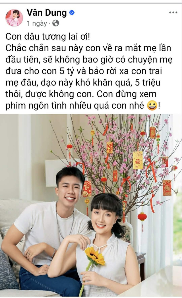 Vân Dung hài hước dằn mặt con dâu tương lai khiến fan cười không ngớt - Ảnh 2. Vân Dung hài hước dằn mặt con dâu tương lai khiến fan cười không ngớt - Ảnh 2.