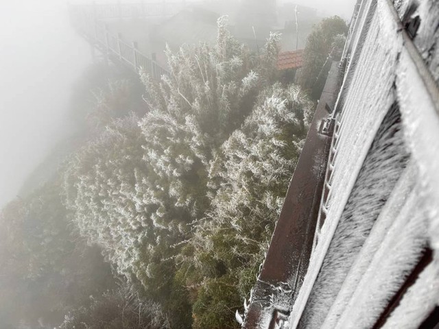 Video: Nhiệt độ giảm sâu -3 độ, băng giá phủ kín đỉnh Fansipan - Ảnh 3. Video: Nhiệt độ giảm sâu -3 độ, băng giá phủ kín đỉnh Fansipan - Ảnh 3.