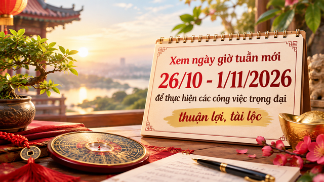 Xem ng&agrave;y giờ tuần mới 26/10 - 1/11/2026 để thực hiện c&aacute;c c&ocirc;ng việc trọng đại thuận lợi, t&agrave;i lộc - Ảnh 1.