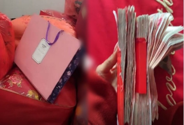 Mang hồi m&ocirc;n d&agrave;y cộp l&ecirc;n xe hoa, c&ocirc; d&acirc;u bật kh&oacute;c tố nh&agrave; chồng 'ki bo' - Ảnh 1.