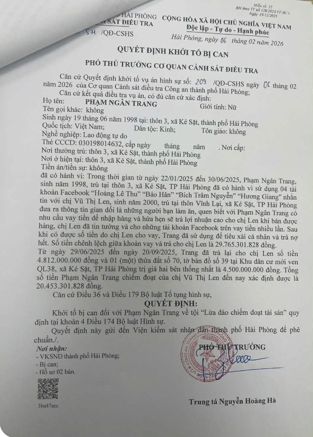 Hải Ph&ograve;ng khởi tố đối tượng lừa đảo Facebook chiếm đoạt hơn 20 tỷ đồng - Ảnh 2.