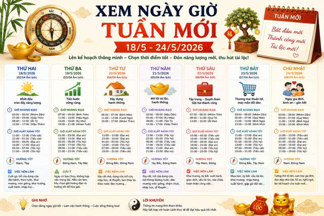 Xem ng&agrave;y giờ tuần mới 18/5 - 24/5/2026 để thực hiện c&aacute;c c&ocirc;ng việc được tốt, thu h&uacute;t t&agrave;i lộc nhanh ch&oacute;ng - Ảnh 2.