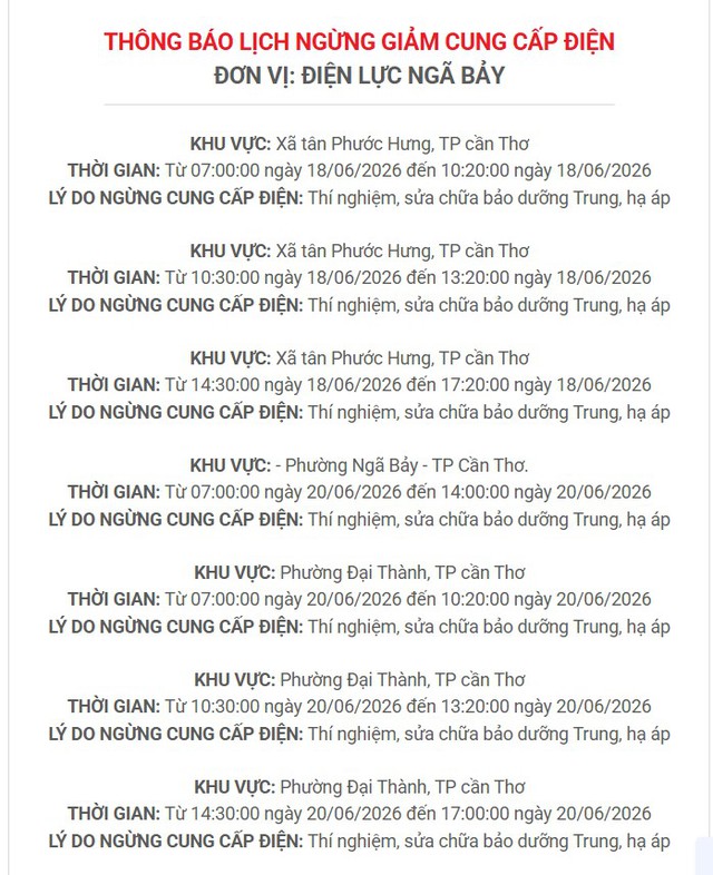 Lịch cúp điện TP. Cần Thơ (Hậu Giang cũ) từ ngày 17 - 21/6/2026: Nhiều hộ dân sáng sớm không còn điện để sử dụng - Ảnh 4.