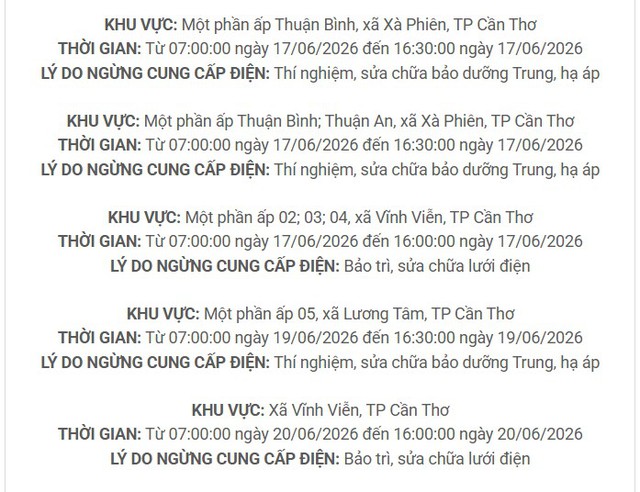Lịch cúp điện TP. Cần Thơ (Hậu Giang cũ) từ ngày 17 - 21/6/2026: Nhiều hộ dân sáng sớm không còn điện để sử dụng - Ảnh 9.