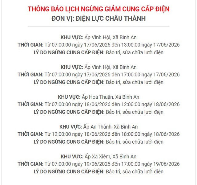 Lịch c&uacute;p điện An Giang (Ki&ecirc;n Giang cũ) từ ng&agrave;y 17 - 21/6/2026: C&uacute;p điện từ 7h đến 18h nhiều khu d&acirc;n cư - Ảnh 3.