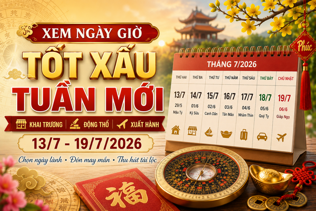 Xem ng&agrave;y giờ tuần mới 13/7 - 19/7/2026: Gợi &yacute; giờ đẹp xuất h&agrave;nh, khai trương, động thổ h&uacute;t may mắn v&agrave; t&agrave;i lộc - Ảnh 2.