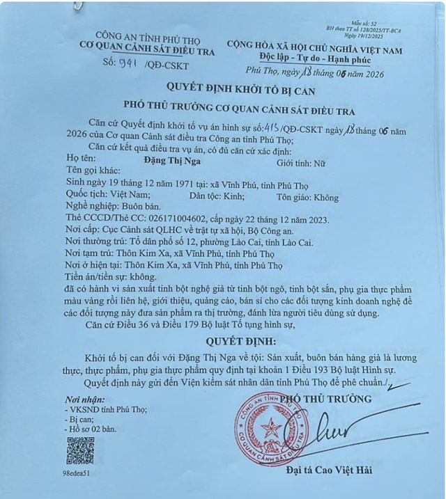 Người phụ nữ 55 tuổi ở Phú Thọ lĩnh án khi sản xuất tinh bột nghệ giả từ bột ngô và bột sắn - Ảnh 2.