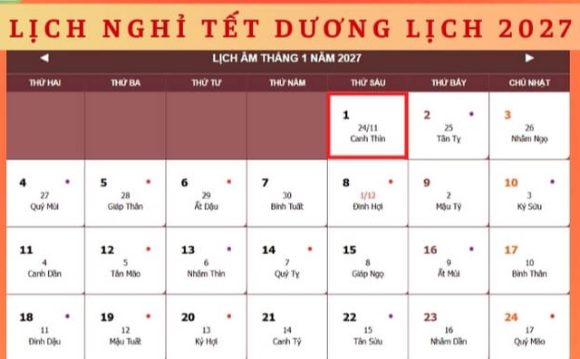 Tết Dương lịch 2027 được nghỉ mấy ngày? - Ảnh 1.