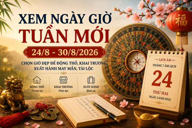 Xem ngày giờ tuần mới 24/8 - 30/8/2026 chọn giờ đẹp động thổ, khai trương, xuất hành tài lộc - Ảnh 2.