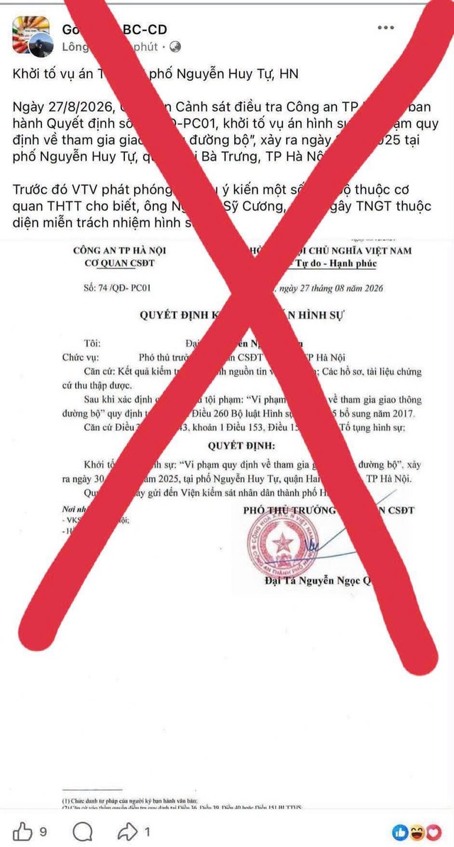H&agrave; Nội phạt 12 , 5 triệu đồng người đăng tải văn bản giả mạo quyết định khởi tố - Ảnh 1.