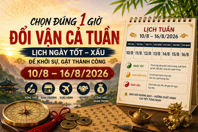 7 ng&agrave;y tới c&oacute; g&igrave; đ&aacute;ng lưu &yacute;? Xem ng&agrave;y giờ tuần mới 10/8 - 16/8/2026 gi&uacute;p chọn đ&uacute;ng thời điểm l&agrave;m việc lớn - Ảnh 2.