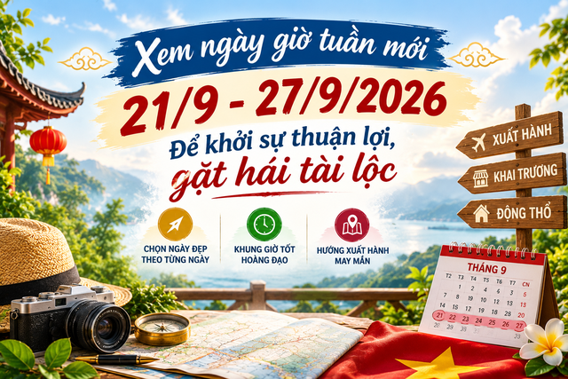 Xem ng&agrave;y giờ tuần mới 21/9 - 27/9/2026: Gợi &yacute; ng&agrave;y đẹp, giờ tốt cho khai trương, động thổ v&agrave; xuất h&agrave;nh - Ảnh 1.