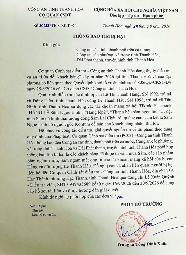 Công an thông báo tìm bị hại liên quan vụ TikToker livestream bán sâm Lai Châu gắn mác Ngọc Linh - Ảnh 3.