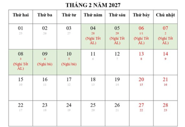 Lịch nghỉ Tết Nguy&ecirc;n đ&aacute;n 2027 nghỉ 7 ng&agrave;y li&ecirc;n tục? - Ảnh 2.
