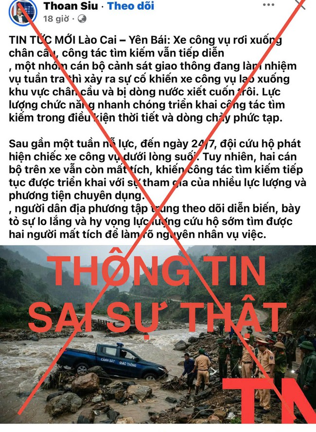 B&aacute;c bỏ tin đồn xe c&ocirc;ng vụ CSGT gặp nạn, 2 c&aacute;n bộ mất t&iacute;ch ở L&agrave;o Cai - Ảnh 1.