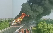 NÓNG: Xe bồn chở dầu đang bốc cháy dữ dội trên cao tốc Hải Phòng - Hà Nội