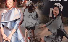 Hoa hậu nào "chơi trội" như Đỗ Mỹ Linh, diện váy lụa mỏng manh vẫn đi đạp xe