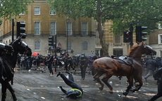 Nữ cảnh sát kỵ binh bị ngựa hất ngã khi đối phó biểu tình