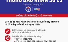 Khẩn cấp tìm người trên chuyến bay VN7198 từ Đà Nẵng về Hà Nội vì có nhiều khách mắc COVID-19