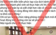 Nghệ An: Phạt mức cao nhất người tung tin "TP Vinh sẽ áp dụng Chỉ thị 16+"