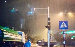Hà Nội: Xôn xao bức ảnh công nhân Công ty cây xanh tưới cây giữa... trời mưa