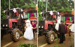 "Sốt xình xịch" đám cưới rước dâu bằng "máy cày" ở Thanh Hóa