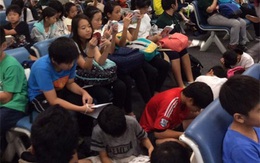 Ngưỡng mộ cả trăm học sinh Nhật Bản đọc sách khi chờ lên máy bay