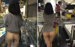 Thiếu nữ diện 'mốt không quần' ở cửa hàng nội thất đông đúc