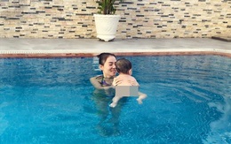 Con trai Thu Minh bị trớ sữa trong ngày đầu tập bơi