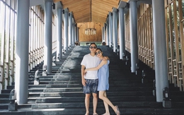 Vợ chồng Hà Tăng ôm nhau tình cảm khi đi du lịch