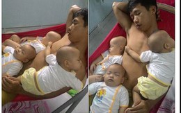 Ông bố một mình "cân" 3 nhóc tì sinh 3, "đánh đu" trên võng mới đáng yêu làm sao