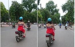 Cô gái "mặc váy như không" vô tư chạy xe trên đường