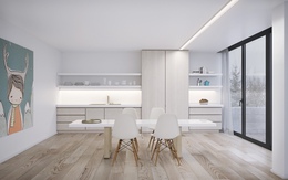 Phòng ăn đẹp không tỳ vết nhờ kết hợp sơn trắng với nội thất gỗ tự nhiên