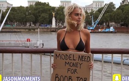 Thiếu nữ xinh đẹp xin tiền người qua đường để nâng ngực